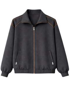 ชุดวอร์มผู้หญิงสีเทาชาร์โคล เสื้อแจ็คเก็ตซิปและกางเกงจ็อกเกอร์ ชุดลำลองสไตล์สปอร์ตสองชิ้น พร้อมขอบแต่งสีตัดกัน - Product Image 1