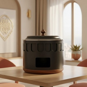 Plat à chafing cylindrique Royal Gold avec motif en arc et base en bois, chauffe-plats de luxe en acier inoxydable pour banquets du Moyen-Orient - Product Image 5