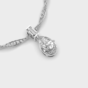 IGI Certified Lab Grown Diamond Pear Shape Drop Pendant with Baguette Cut Top & Micro <b>Cluster</b> in Solid 925 Sterling Silver - Product Image 2