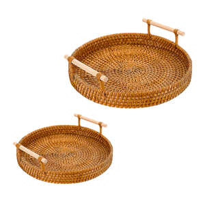 Handwoven RATTAN TRAY <b>FRUIT</b> <b>STORAGE</b> BASKET with Handles Gift, for <b>Fruit</b>, Bread and Beverage Serving - Product Image 1