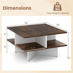 Tavolino da Salotto a 2 Ripiani, Design Quadrato con 4 Scomparti Portaoggetti, Realizzato in Vetro, Pietra Sinterizzata e Marmo - Product Image 6