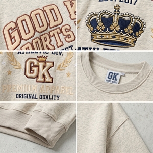 เสื้อสเวตเชิ้ตคอกลมวินเทจสำหรับผู้ชาย ผ้าคอตตอนหนานุ่ม พิมพ์ลายกราฟิก สไตล์วาร์ซิตี้ สตรีทแวร์ แบบสวมหัว รับผลิตตามแบบ OEM ODM พร้อมสกรีนโลโก้ - Product Image 4
