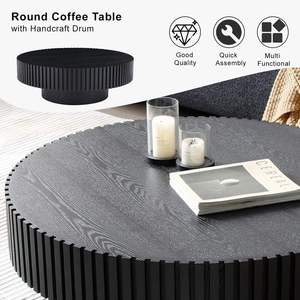 Mesa de Centro Redonda Negra Moderna y Minimalista con Borde Acanalado y Almacenamiento Oculto para Sala de Estar, Hotel o Apartamento - Product Image 4