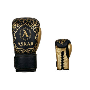 Askar Boxing Gloves Breathable Customizable for Closure Full Finger Leather <b>Black</b> Gold Design Adult Training Gear - Product Image 1