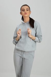 Ensemble sweat à capuche et pantalon de jogging gris chiné pour femme, personnalisable avec logo, vente en gros, fabricant d'ensembles de sweats à capuche pour femme - Product Image 2