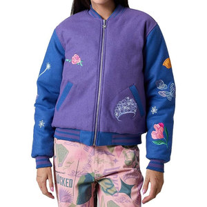 <b>Womens</b> Purple <b>Varsity</b> <b>Jacket</b> Single Button Casual Lightweight Long Sleeve College Style Sporty Outerwear Cute Trendy Stand - Product Image 1