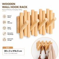Porte-manteau mural en bois naturel avec crochets décoratifs pour entrée et couloir