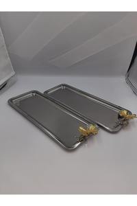 Bandeja de Servicio de Metal Plateado de Lujo con Asa de Flor Dorada para Servir Té, Café, Bocadillos en Reuniones Familiares y Eventos - Product Image 5