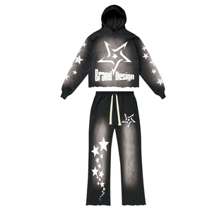 Conjunto Deportivo Personalizado para Hombre, con Capucha, Lavado Ácido, Corte Acampanado, 100% Algodón Ecológico, Pantalones Deportivos con Estampado - Product Image 2