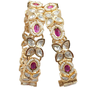 Openable <b>Bangles</b> Set with <b>Gold</b>-Plated Pota Stone and Pearls Pearl <b>Bracelets</b> & <b>Bangles</b> - Product Image 1