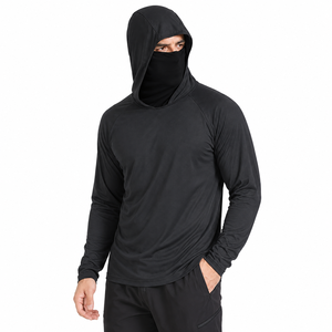 Sweat-shirt à capuche noir pour homme, manches longues, UPF 50, séchage rapide, performance, pêche, couleur unie, pull-over - Product Image 1