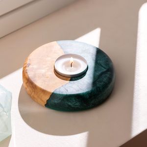 Portavelas de madera para velas de té, ecológico, hecho a mano, tipo centro de mesa con raíz de madera y resina epoxi - Product Image 2