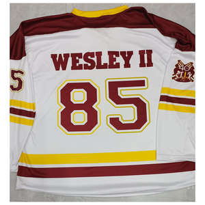 ST.I.X Unisex Ice Hockey Jersey White Maroon Yellow 85 Custom Printed Team Uniform Full Sleeve V-Neck Moisture Front Breathable - Product Image 2