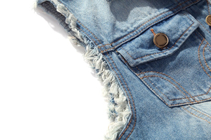 Mens Slim Fit Denim Vest Stylish 100% Cotton Waistcoat Custom <b>Washed</b> And Distressed Design Men's Denim Vest For Sale - Product Image 4