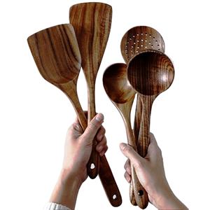 Best Seller Small Size Sustainable Handmade Natural Wood Cooking Utensils Wooden Spoons Salad Server Set 2 Turners Freezer Safe - Product Image 1
