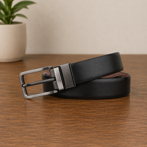 Ceinture en cuir réversible noire pour homme avec boucle ardillon argentée, réglable, pour tenue habillée, décontractée, professionnelle et formelle, vente en gros, fournisseurs - Product Image 4