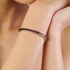 Best Selling Trendy Princess Cut Natural <b>Garnet</b> Gemstone 925 Sterling Silver Unisex Tennis <b>Bracelet</b> Fine Jewelry - Product Image 2