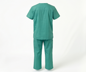 Unisex Green V-Neck <b>Scrub</b> <b>Top</b> Short Sleeve Hospital Uniform Woven Cotton Polyester Fabric - Product Image 5