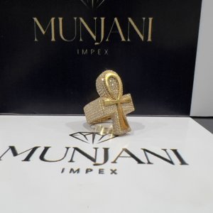 Anillo de Lujo de Oro de 14k con Cruz, Estilo Hip Hop, Anillos Finos con Diamantes Cultivados en Laboratorio con Claridad VVS, Corte Brillante Redondo, Anillo de Fiesta, Certificado IGI, Joyería Fina - Product Image 2