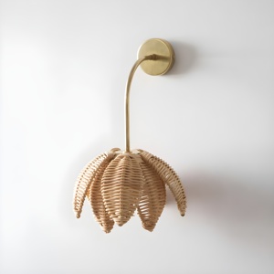 Flower Shaped Rattan Hanging Lampshade Natural Bedside Pendant Lamp <b>Cover</b> Top Selling Kids Bedroom <b>Light</b> Lamps - Product Image 3