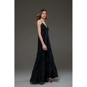 ชุดเดรสยาวสายเดี่ยวสีดำสำหรับผู้หญิง ดีไซน์หรูหรา แต่งลูกไม้ ทรงเอไลน์ สไตล์โบฮีเมียน - Product Image 3