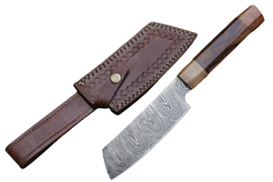 Service OEM, vente en gros, couteau de chef Santoku à lame fixe de 11 pouces, fait main, en acier Damas, manche en bois d'olivier et bois foncé, avec étui en cuir - Product Image 4