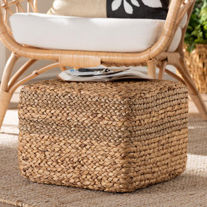 Tabouret d'accent en jonc de mer en bois massif avec siège tissé à la main Outil de tournage élégant - Product Image 6
