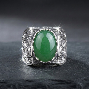 Best Selling 925 Sterling <b>Silver</b> 12x16mm Oval Shape Green Jade Gemstone Bezel Setting Signet Ring For Men's Fine Jewelry Ring - Product Image 1