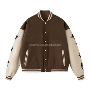 Chaqueta universitaria para hombre al por mayor 2024 logotipo personalizado puños acanalados escote dobladillo bolsillo lateral uniforme de béisbol mangas de cuero - Product Image 1