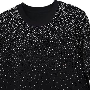 T-shirt en tricot noir à manches courtes pour homme avec motif à pois, col rond, coupe ample décontractée, respirant, imprimé pailleté, longueur normale - Product Image 4