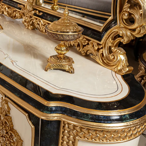 Luxury Baroque Style Dresser <b>Table</b> Mahogany Hand-Carved Gold Elegant Vanity <b>Table</b> <b>Mirror</b> for Master Bedroom Apartment Villa - Product Image 4