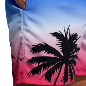 Shorts de plage décontractés vintage pour hommes, motif cocotier, maillot de bain ample d'été avec cordon de serrage, 100 % polyester, séchage rapide - Product Image 5