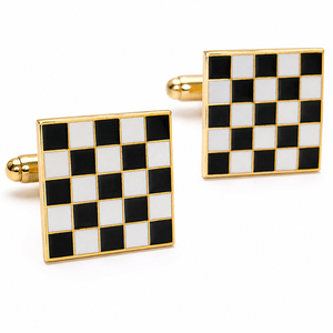 Mancuernillas Cuadradas Personalizadas con Diseño de Tablero de Ajedrez en Tono Dorado y Patrón a Cuadros Blancos y Negros para Camisa Formal de Hombre, Regalo de Boda - Product Image 1