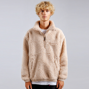 Chaqueta Sherpa para hombre con media cremallera, holgada, tipo jersey, con cuello alto, manga larga, bolsillos de satén - Product Image 5