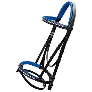บังเหียนม้าหนังอังกฤษอุปกรณ์ม้าอินเดียสายบังเหียนม้าบริดเดิ้ลสีฟ้าประกายวิบวับ - Product Image 4