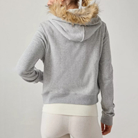 Veste d'hiver pour femme, coupe ajustée, avec logo personnalisé, gris chiné, imprimée, style streetwear, avec bordure en fausse fourrure, fermeture éclair intégrale, poches fendues
