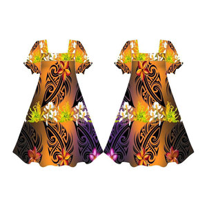 Vestido Mumu Personalizado con Estampado Polinesio, Manga Corta Abullonada, Nuevo Estilo, Cuello Redondo, Vestido Mumu Micronésico - Product Image 2