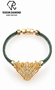 Pave Lab Grown Diamond Dragon Head <b>Bracelet</b> <b>Ruby</b> Eyes Green Alligator Leather Strap Luxury Mens Statement Jewelry Gift - Product Image 3
