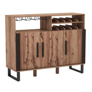 Mobile bar per la casa con 3 ante, ripiani regolabili, in legno massello di mango e acciaio - Product Image 1