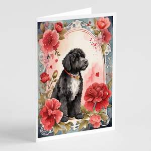 Whimsical A7 tamaño 5x7 Perro de Agua portugués San Valentín rosas Paquete de tarjetas de felicitación 8 tarjetas de nota en blanco con sobres - Product Image 1