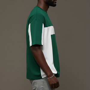New Arrival Custom Short Sleeve Men's T-<b>Shirts</b> 100% Cotton Summer Casual Hip Hop Loose Fit Quick Dry Baggy <b>Patchwork</b> Tee - Product Image 2