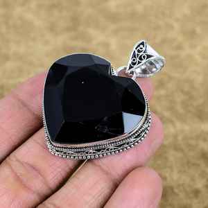 Pendentif en spinelle noire facettée naturelle, fait main, en argent sterling 925, forme cœur, pierre précieuse, bijoux vintage - Product Image 5