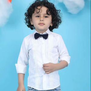 Camisa Blanca Elegante para Niños con Corbata de Moño Negra, Camisa Formal para Niños, Cómoda para Fiestas, Bodas y Cumpleaños - Product Image 1