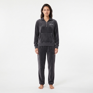 <b>Women's</b> <b>Velour</b> <b>Tracksuit</b> Set Dark Gray <b>Velour</b> <b>Tracksuit</b> Half-Zip Sweatshirt Wide Leg Pants Casual Velvet Winter 2 Piece Outfit - Product Image 5