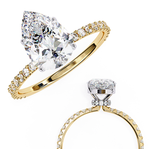 Bague de fiançailles pour femme en or rose avec diamant de laboratoire taille poire, sertie à griffes et pavé, bijou de mariée classique - Product Image 4