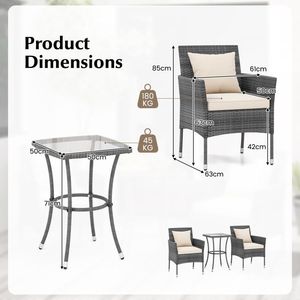 Juego de muebles de patio de 3 piezas con cómodas sillas acolchadas y elegante mesa de centro de vidrio templado - Product Image 5