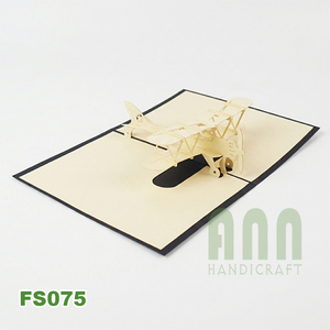 FS075 ANN HANDICRAFT Handmade 3D Pop-up Bi-Plane Greeting Card Die Cut <b>Paper</b> Craft <b>Red</b> Custom Design Rectangle Shape Friendship - Product Image 5