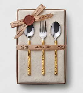 Ensemble de couverts élégants en acier inoxydable bicolore doré à facettes avec manche martelé, idéal pour les banquets, les fêtes et l'utilisation en cuisine - Product Image 4