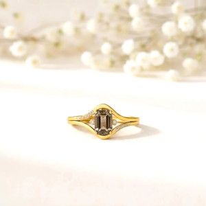 <b>Emerald</b> Cut Smoky Quartz <b>Ring</b> Split Shank Statement <b>Ring</b> Natural Brown Gemstone 925 Sterling <b>Silver</b> 18K Gold Filled Gift for Her - Product Image 1