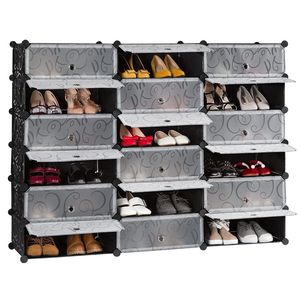 Scarpiera a 18 cubi e 6 livelli con ante regolabili, moderno organizer in metallo e plastica per casa o cucina - Product Image 2